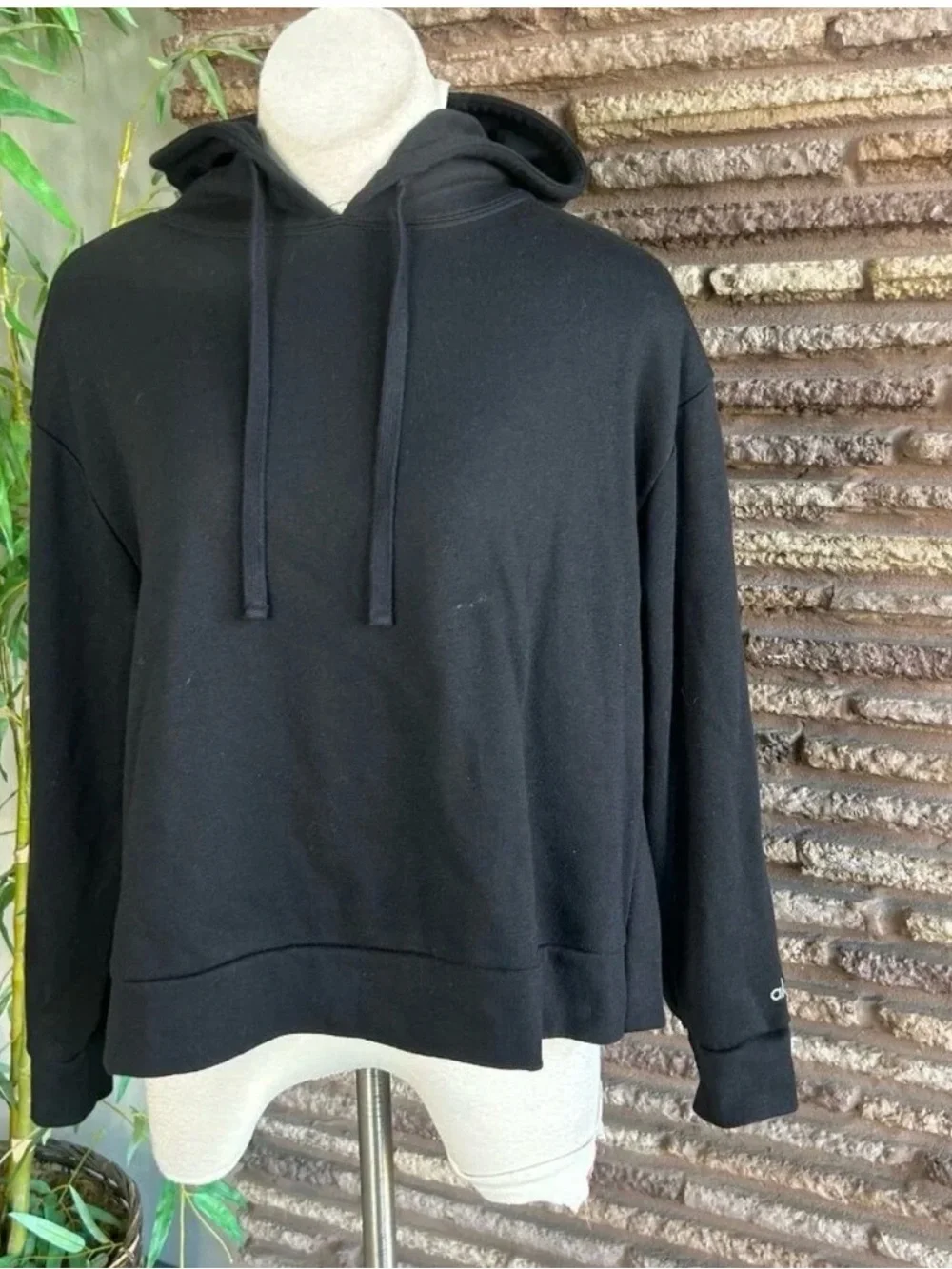 ALO Yoga Black Hoodie with White Logo Block